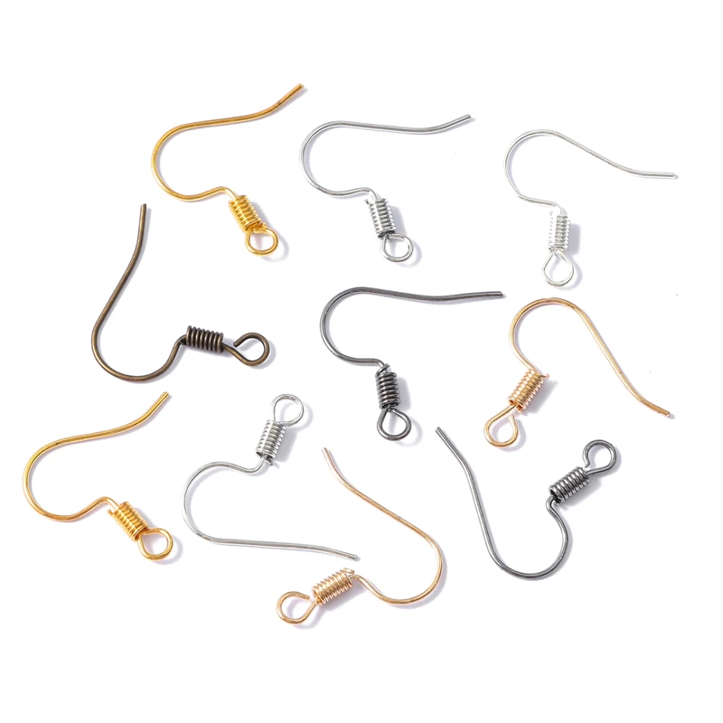 100pcs/Pack 19x19mm Iron Metal Small Spring Ear Hooks Fittings Fittings for DIY Handmade Earrings Jewelry Making Findings