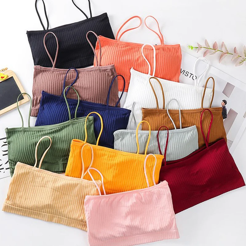 

Push Up Solid Bra Elastic Gathering Bralette Wrap Chest Tube Top Seamless Underwear Lingerie Shoulder Strap Threaded Beauty-back