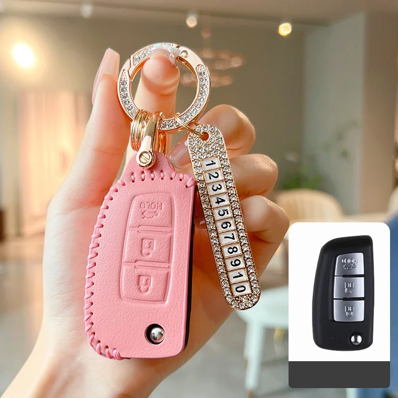 

Leather Pink Car Key Case Cover for Nissan Qashqai J11 X-Trail X Trail T32 Juke Tiida Micra Murano Pulsar Altima Maxima Rogue