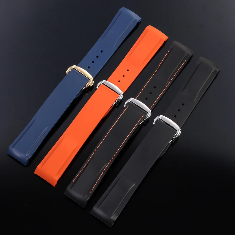 Rubber Silicone Watch Band For Omega Seamaster 300 Speedmaster Curved End Waterproof Strap Watchband Blue Black Orange 20mm 22mm