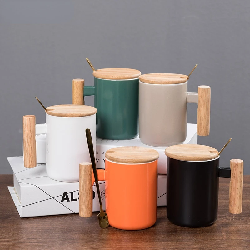 

Large Nordic Straight Ceramic Mug Coffee Mugs Tea Mug Coffeeware Teaware with Lid Wooden Handle Mug Office Coffee Cup Water Cup