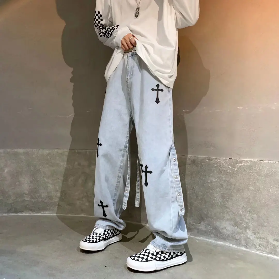 Spring and Summer Teen Jeans Korean Version New Fashion High Street Polyester Popular Denim Casual Jeans for Men