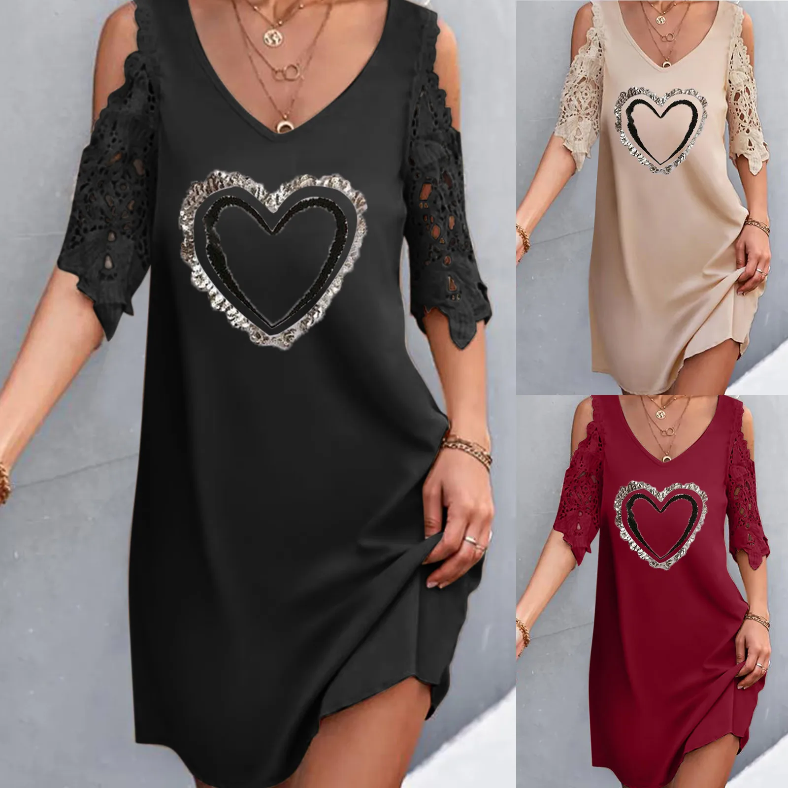 

Summer Spring Dresses For Women Strappy Cold Shoulder Shirt Dress Trendy Hollow Loose Short Sleeve Split Loose Maxi Dress