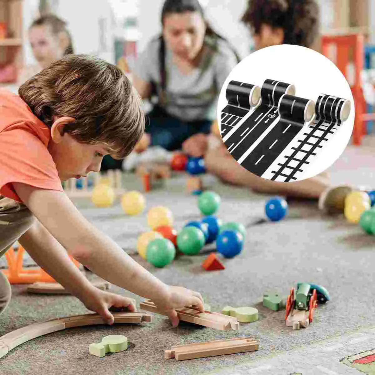 

4 Rolls DIY Track Stickers Traffic Road Washi Tape Automotive Stickerss For Kids Decal Railway Decor Applique
