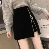 korean tweed female sexy star zipper slim short skirt women autumn winter high waist a line bodycon elegant skirts office lady