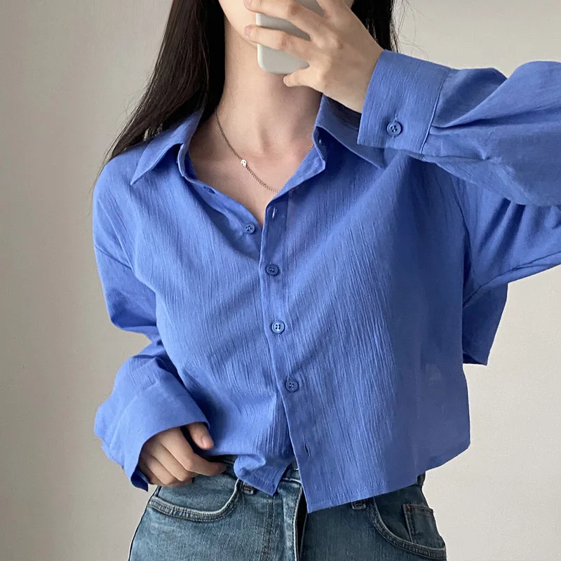 Женская повседневная шифоновая рубашка длинный рукав ремешок с лацканами на