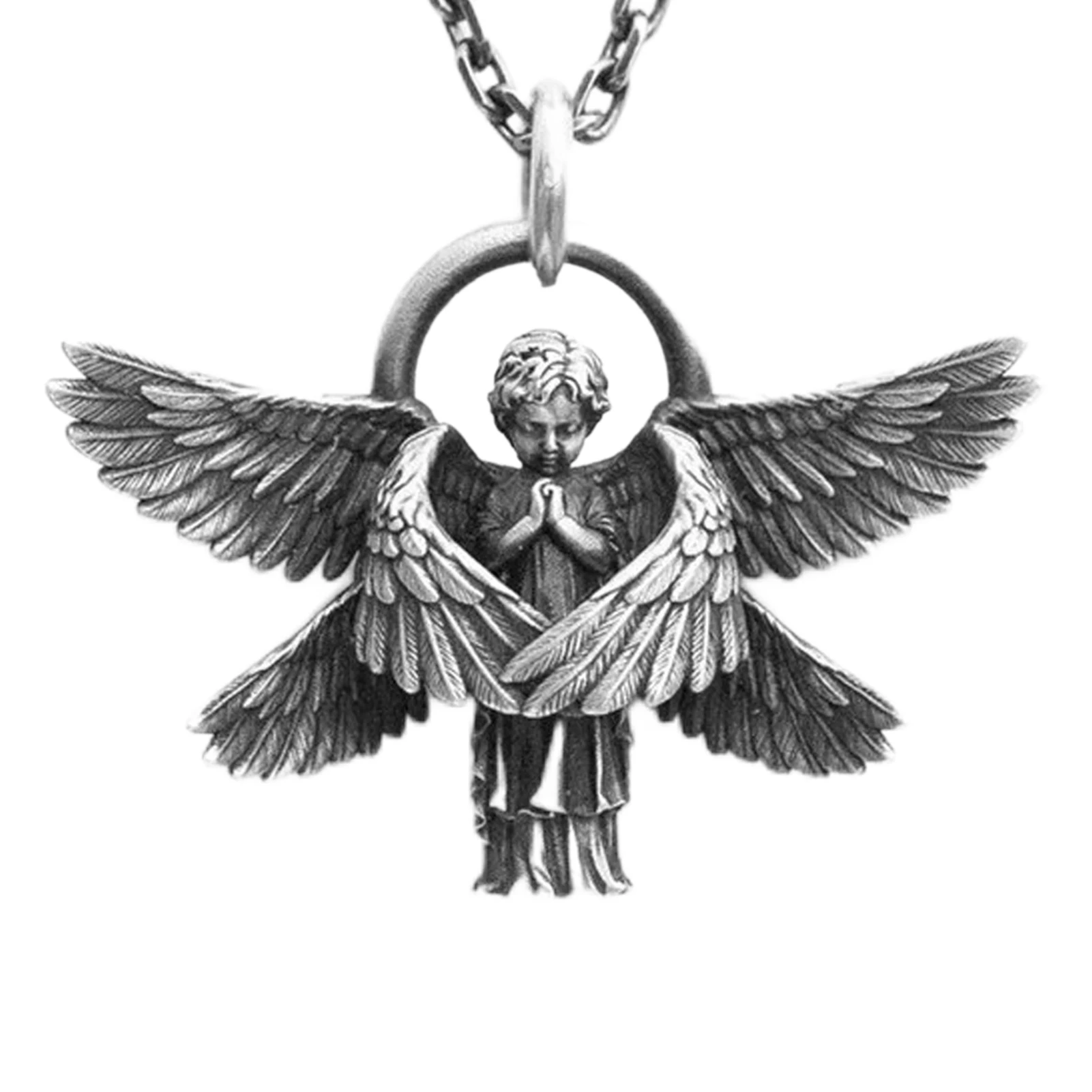 

Classic Angel Pendant Necklace Handmade Seraph Prayer Pendant Long Chain Necklace Men Women Jewelry Anniversary Gift 2022 New