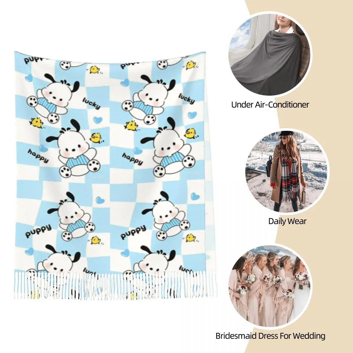 Sanrio Pochacco футболка с логотипом Backside для женщин теплые зимние шали из пашмины и