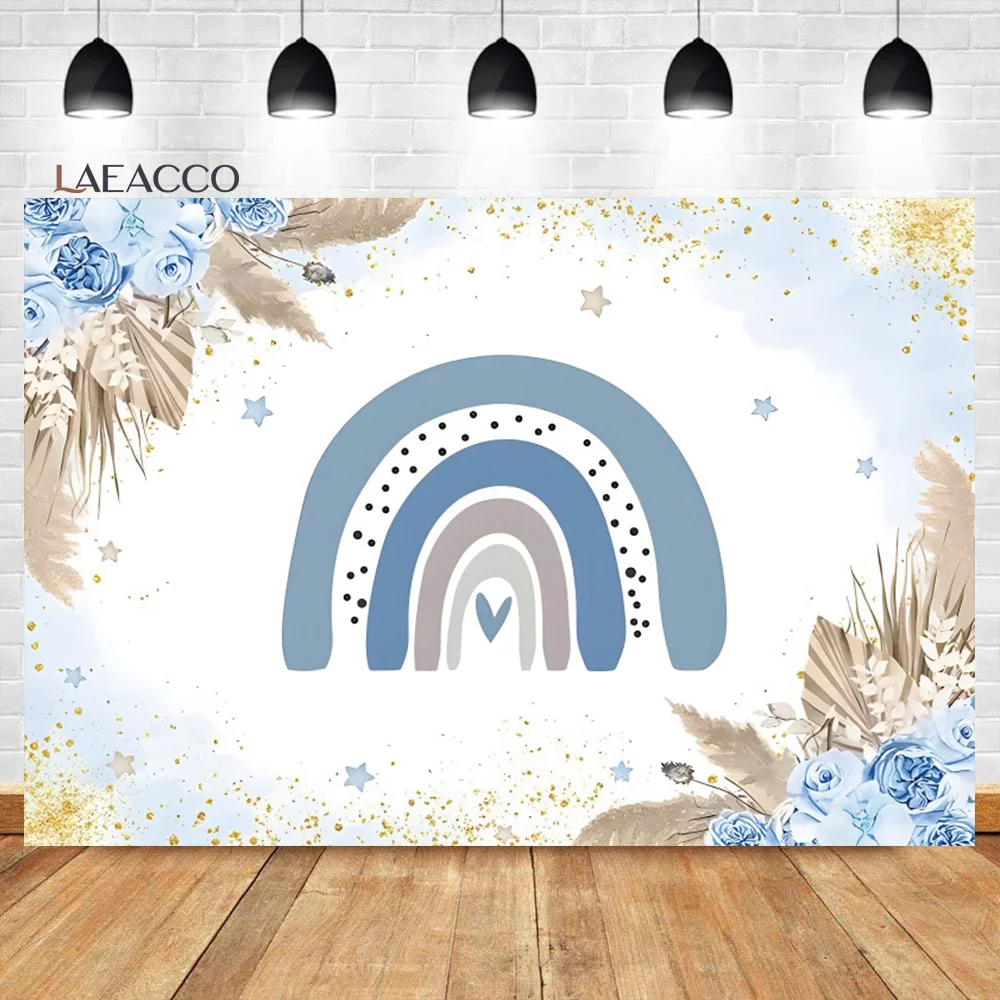 

Laeacco Boho Rainbow Blue Birthday Backdrop Stars Flower Love Hearts Kids Happy 1st Birthday Portrait Photography Background