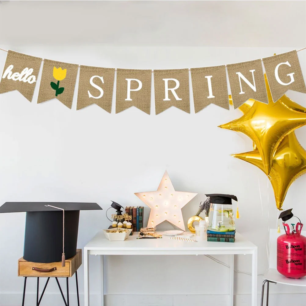

Banner Spring Easter Party Burlap Flower Decorations Bunting Festival Hanging Jute Tulip Garland Rustic Farmhouse