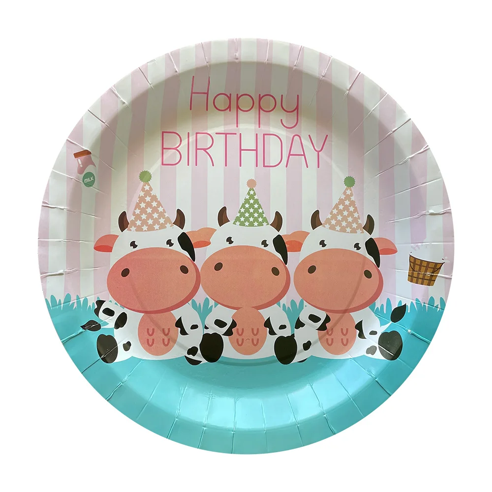 

Girl Farm Birthday Pink Cow Party Disposable Plates Napkins Cutlery Cup Knives Hanging Swirl Cake Topper Decor Supplies