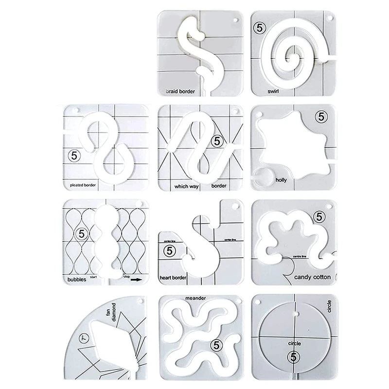 

11PCS Free-Motion Quilting Template Set-Sewing Ruler & Clear Mark Acrylic Ruler & Ironing Ruler For DIY Machine Quilting