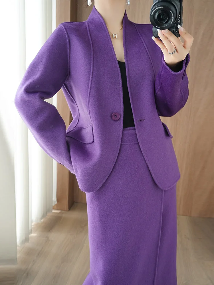Темпераментная шерстяная верхняя одежда женский костюм осень 2024 двустороннее