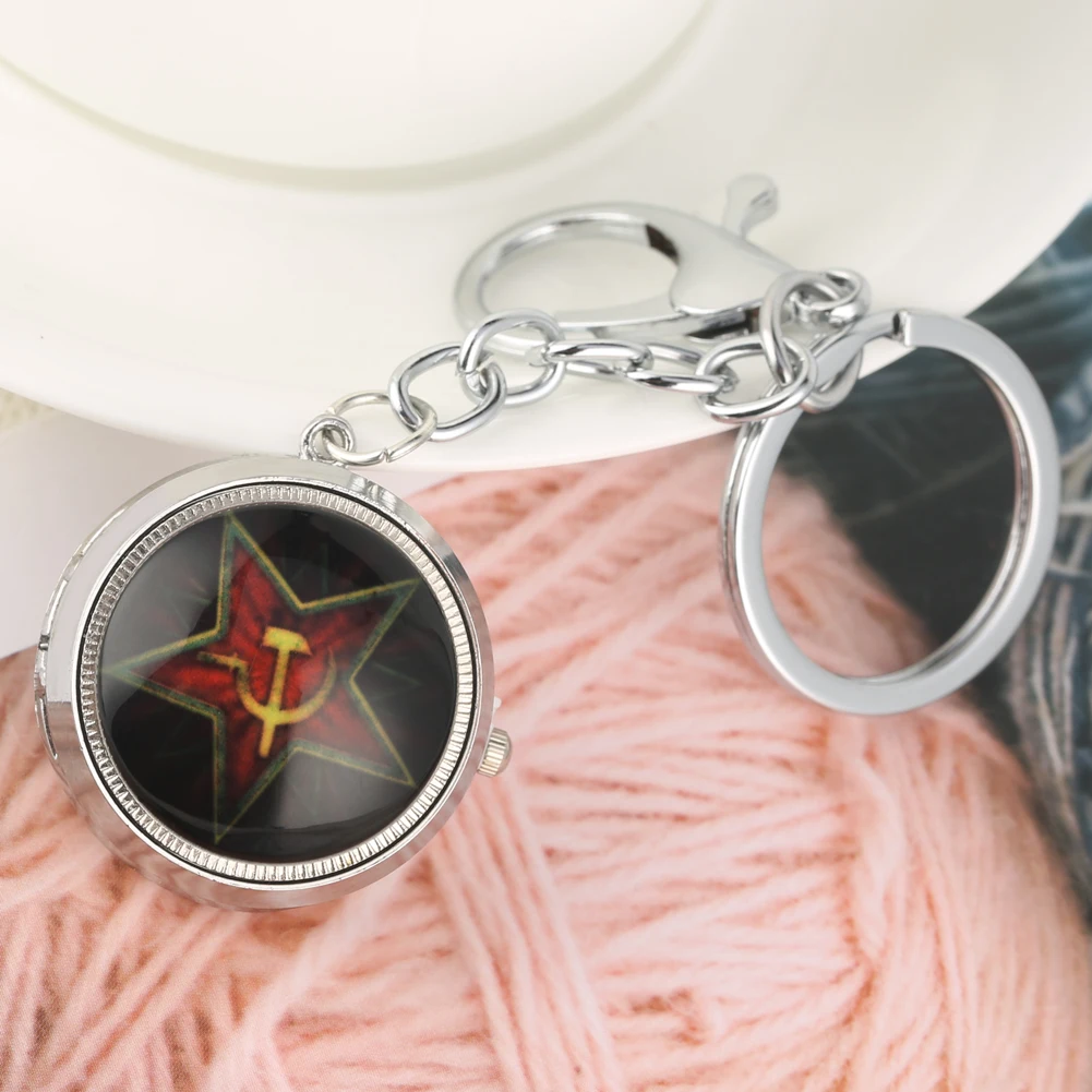 

Keychain Pocket Watch Practical Mini Quartz Watches Black Soviet Union Logo Classic Small Dial Men's Women's Key Chain Clocks