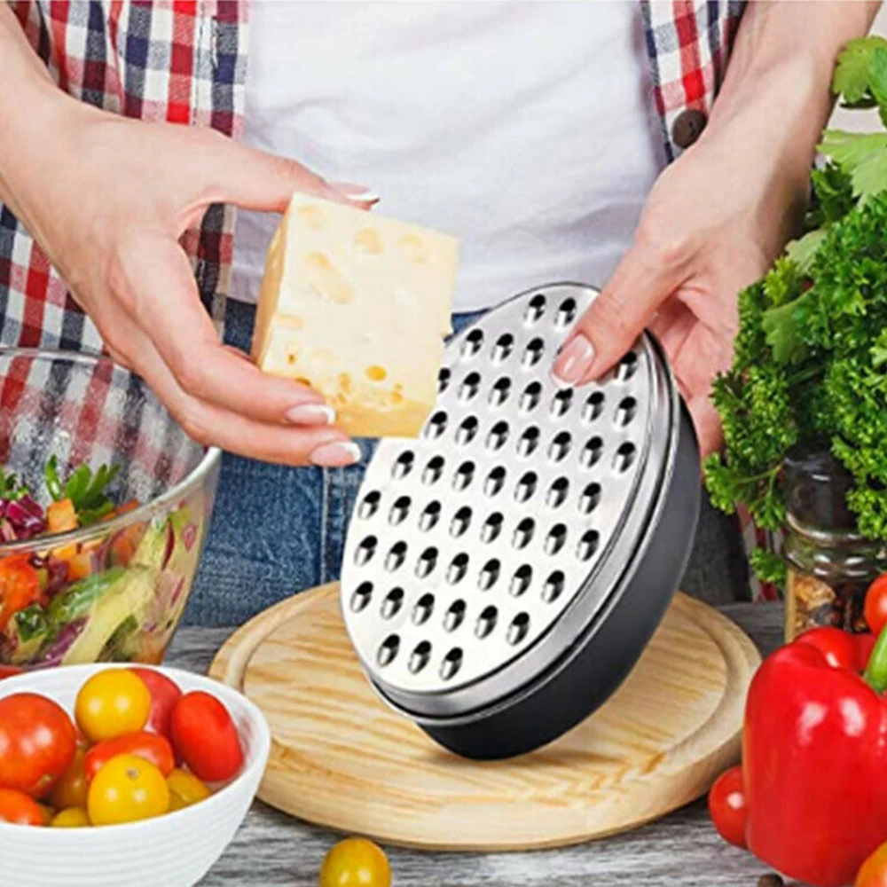 

Stainless Steel Cheese Grater With Container Store Two-Sided Fruit Vegetable Slicer Tool Manual Home Kitchen Accessories Gadget
