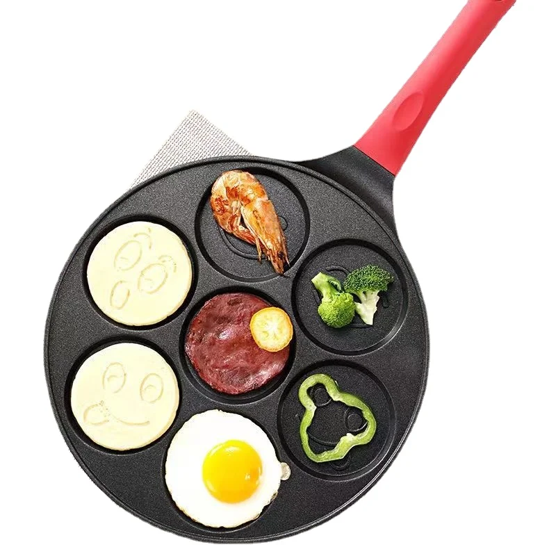 Non-Stick Pancake Pan with 7 Holes Breakfast Cartoon Egg Frying Pan Mold for Home Use