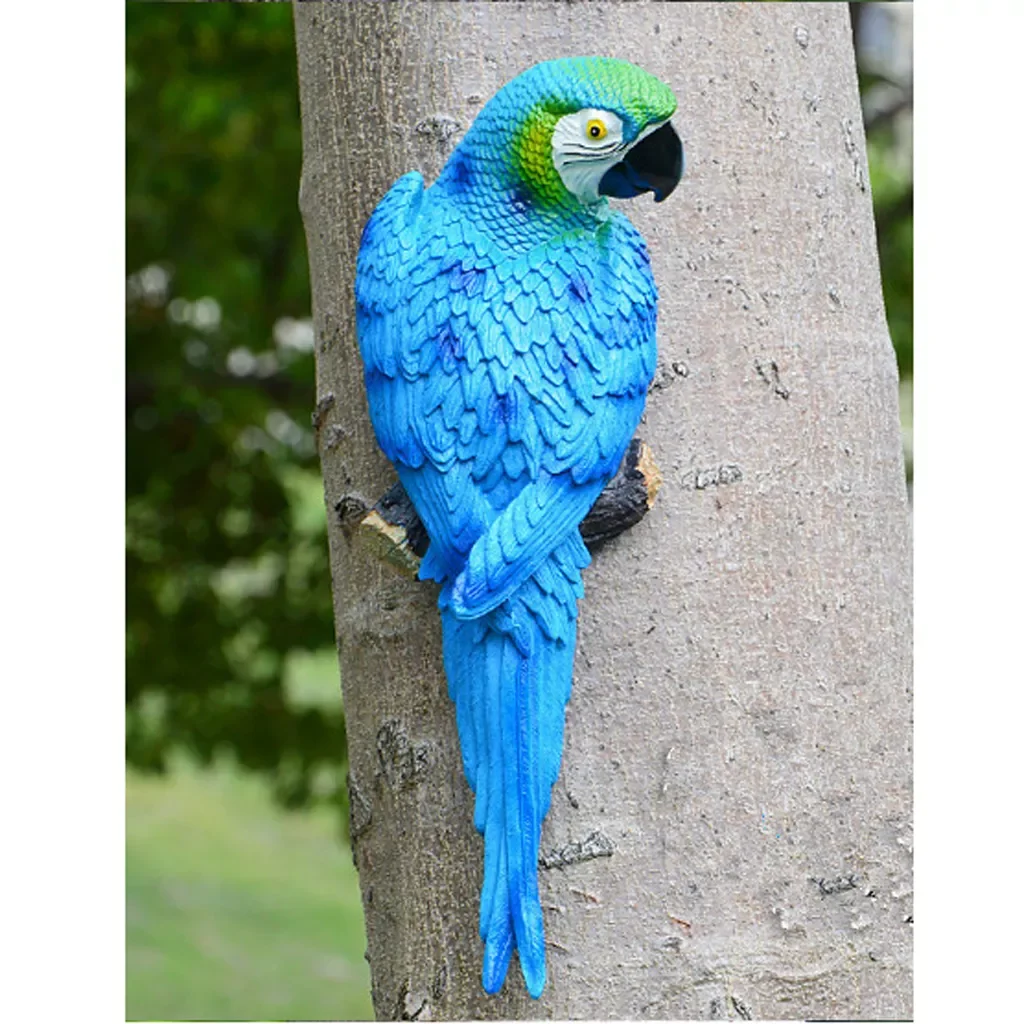 Pair Parrot Ornament Birds Animal Outdoor Garden Tree Decor 31cm Blue Look Right & Red Look Left Couple