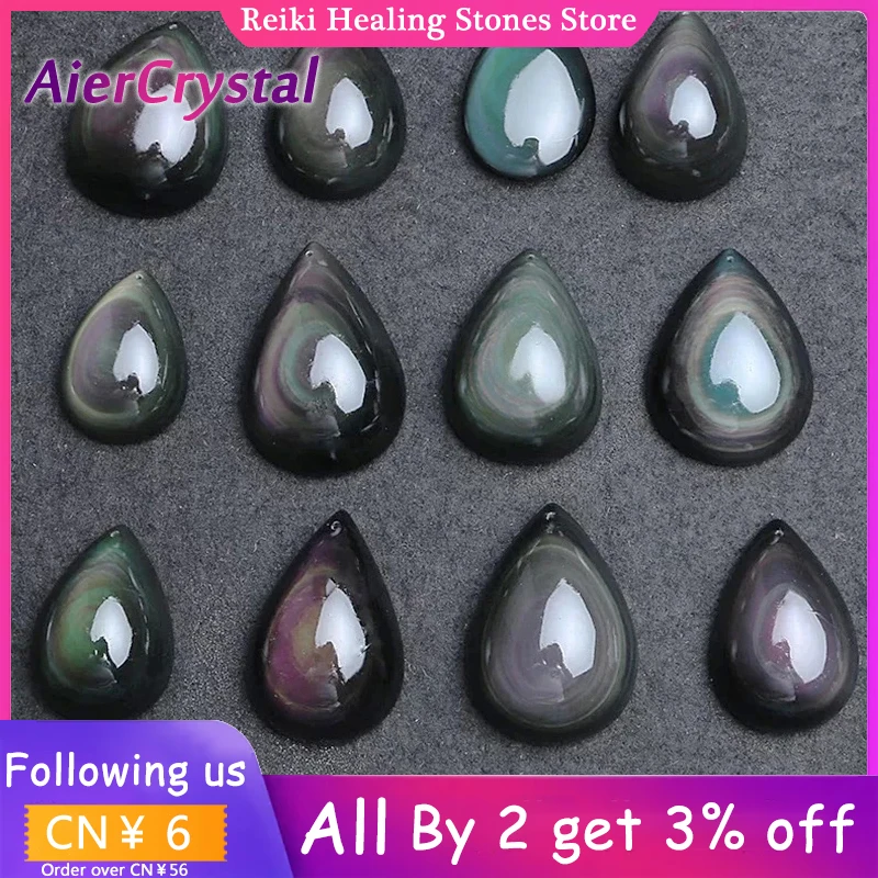 1PCS Natural Rainbow Eye Obsidian Water Drop Pendant Natural Stone Crystal Elastic Rope Chain Couple Pendant Diy Accessories