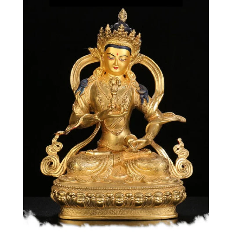 

30 см буддистская старинная Бронзовая статуя ручной росписи позолоченная Будда Бодхисаттва Ваджра Бодхисаттва