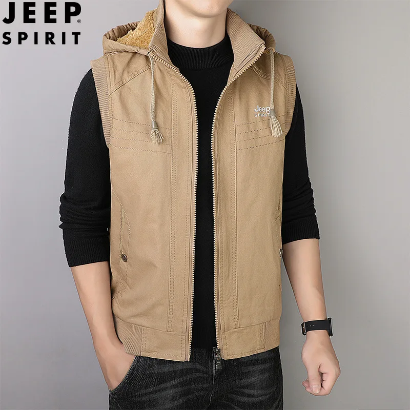 Мужской повседневный жилет с капюшоном JEEP SPIRIT уличная бархатная Толстая Удобная