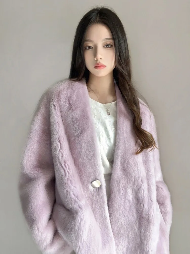 Winter Coat For Women Faux Fur Coat High-Quality Luxury Purple Long Sleeve Warm Fluffy Cardigan Korea Clothes Autumn Outwear