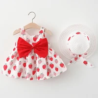2piece summer baby girl outfit set kids dresses casual cute print strawberry beach princess dresshat newborn clothing bc180