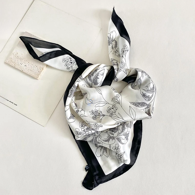 Роскошный шелковый квадратный шарф для женщин 2024 атласный шейный платок с