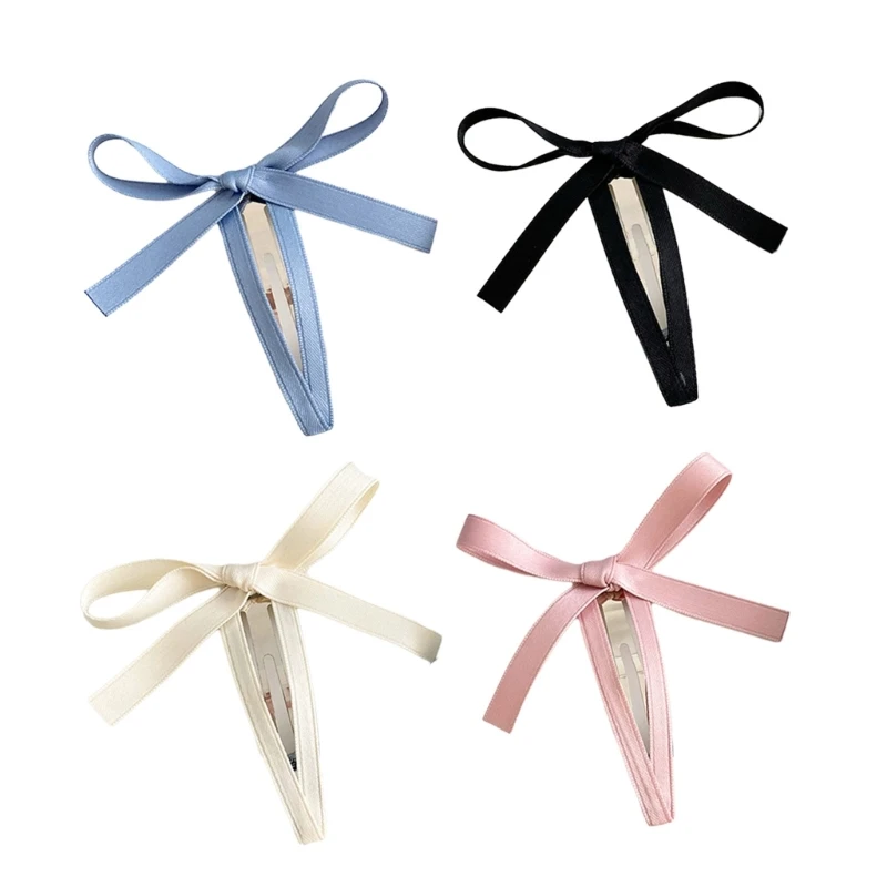 

Girls Hair Clip Long Ribbon Lazy Bowknot Hairpins Side Bangs Clip Women Gift