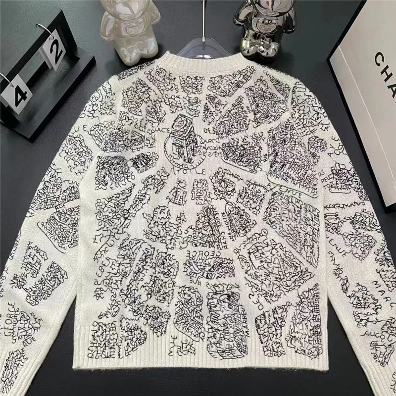 

Женский вязаный пуловер с вышивкой чернилами, модельный свитер с длинным рукавом, джемпер из кашемира и шерсти, трикотажная одежда на весну и осень H446