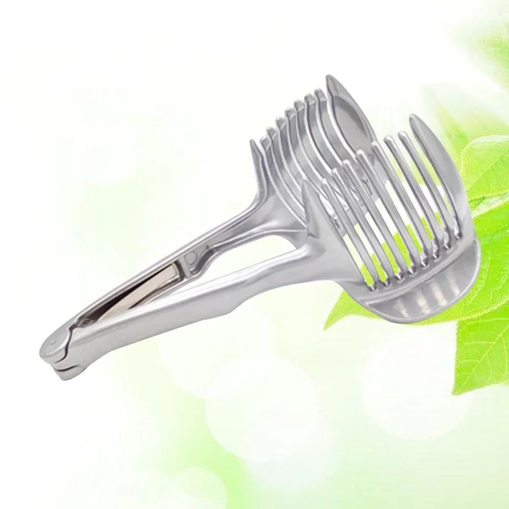

1pc Stainless Steel Onion Potatoes Tomato Round Fruits Lemon Slicer Holder Cutting Aid Tongs