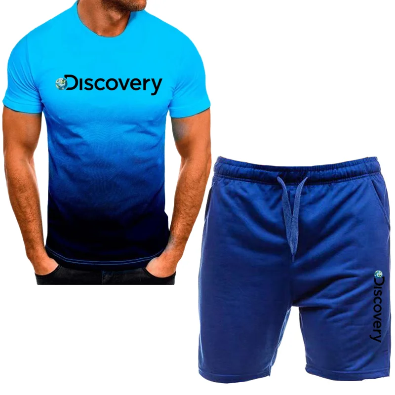 2023 summer men's sports suit, Discovery T-shirt shorts, cool and breathable fitness game training basketball suit