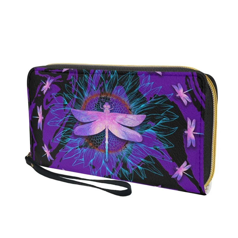 Belidome Dragonfly Wallet for Women Leather RFID Blacking Design Zip Around Card Holder Organizer Ladies Travel Clutch Wristlet