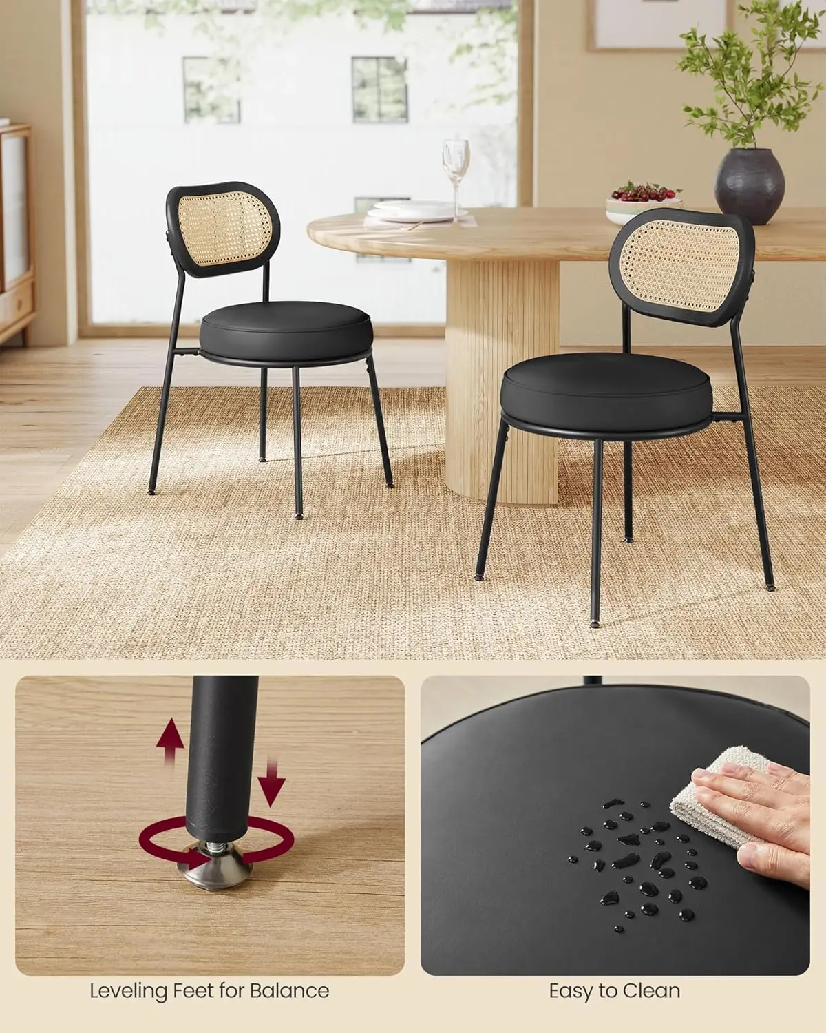 Обеденные стулья VASAGLE набор из 4 стульев для столовой со спинкой ротанга в стиле