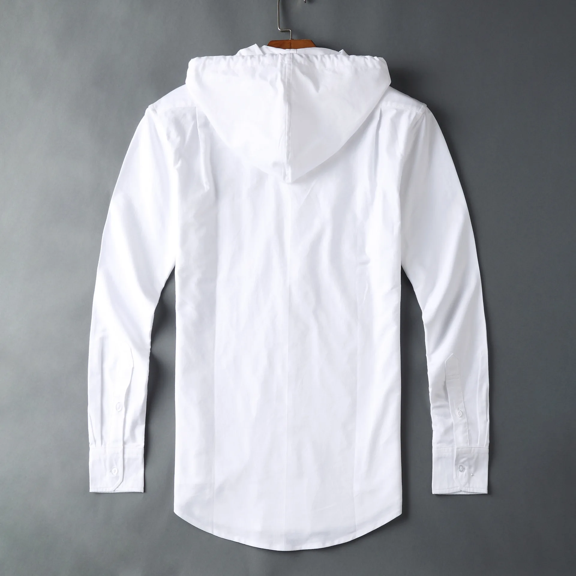 TB Man Windbreaker New Shirts Men Slim White Long Sleeve Casual Hooded Shirt Oxford Striped Fabric Solid Men's Clothing