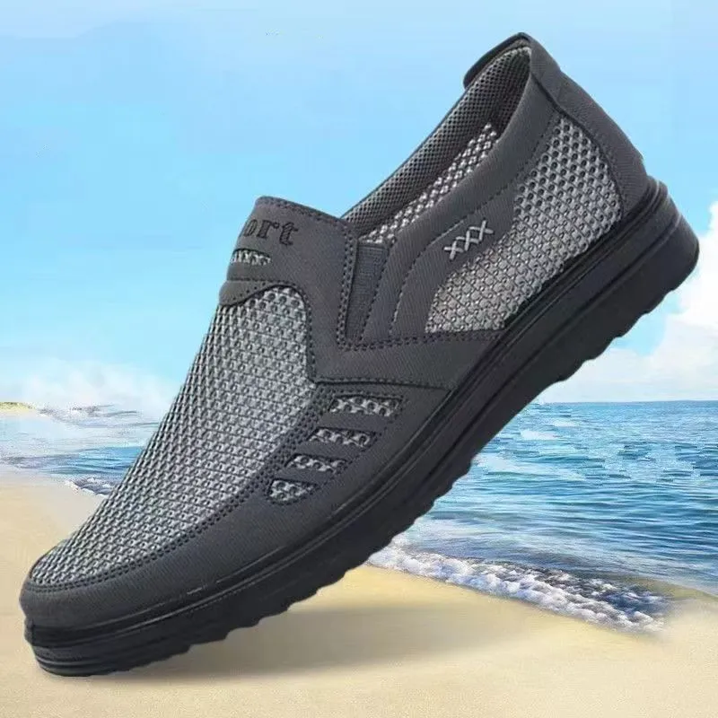 

2023 Spring Summer Men's Mesh Shoes Breathable Soft Bottom Casual Shoes Lightweight Non-Slip Black Work Shoes Sneakers for Men