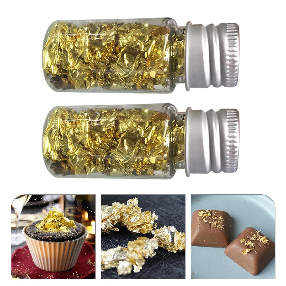 

2 Bottles Delicate Shiny Decorative Gold Flakes Gold Nails Cake Gold Decors Gold Paper Flakes