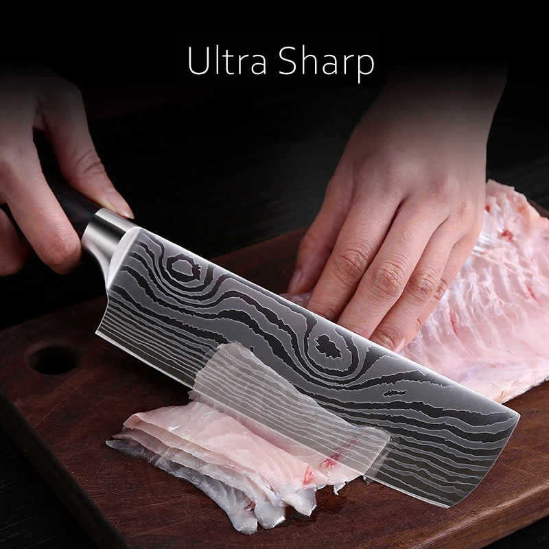 LFGB сертификат дамасский шаблон эргономичный кухонный инструмент из стали Mo-V