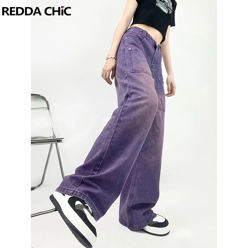 

ReddaChic Women Cargo Pants Y2k Gradient Purple Baggy Jeans Acubi Fashion Streetwear High-rise Loose Grunge Punk Ladies Trousers