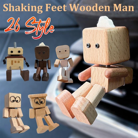 Встряхивающая деревянная фигурка человека, милые деревянные украшения для интерьера автомобиля, забавная фигурка, деревянный декор для рабочего стола, украшение для приборной панели автомобиля, подарки