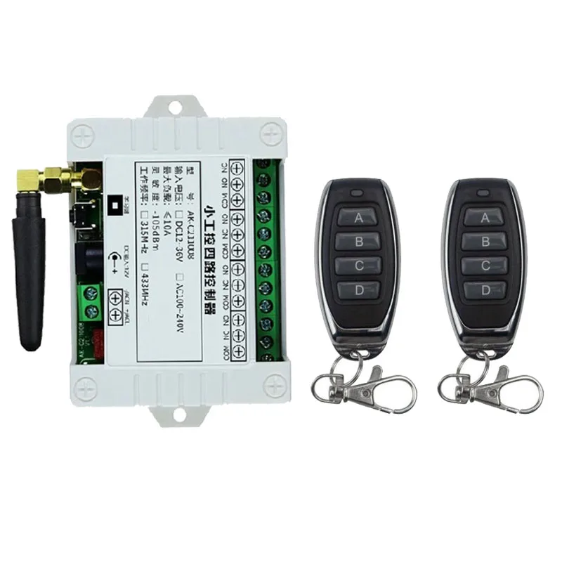 

Universal Wireless Remote Control DC 12V 24V 36V 4CH 10A Relay Receiver Module RF Switch Remote Control For Gate Garage Opener