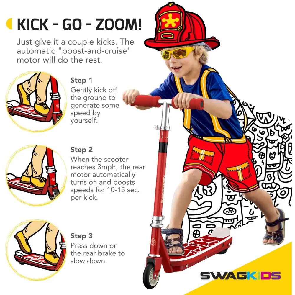 Swagtron SK1 Kick Start Electric Scooter for Kids Durable Steel Frame Scooter ASTM F2641