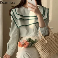 koamissa women blouses korean fashion sailor collar blusas tops elegant flare long sleeve office lady shirt all match spring new