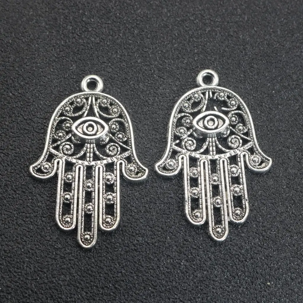 

10 Tibet Silver Alloy Large Kabbalah BLUE EYE Hamsa Hand Pendants 42mm Necklace
