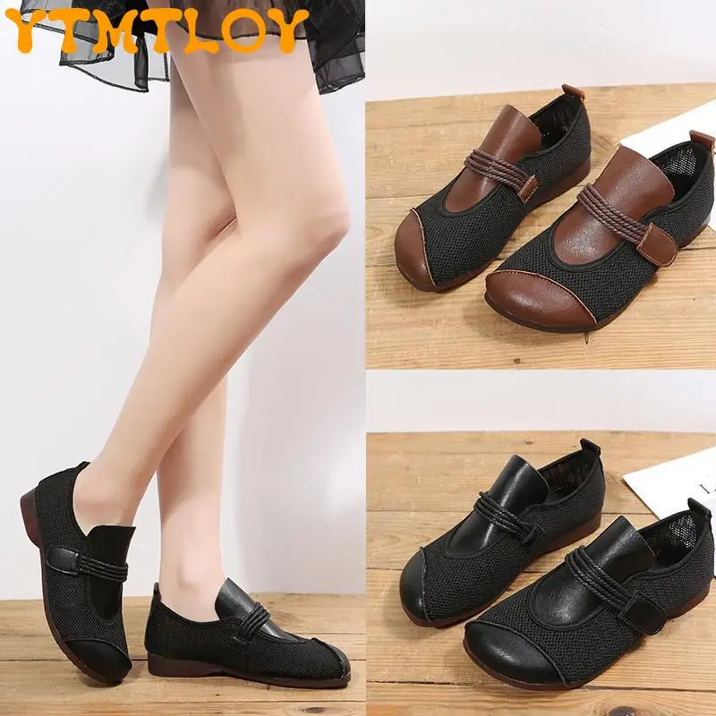 

2022 Spring New Soft Leather Handmade Mother Shoes Non-slip Comfortable Flat Ladies Single Shoes Retro Casual Beanie Shoes