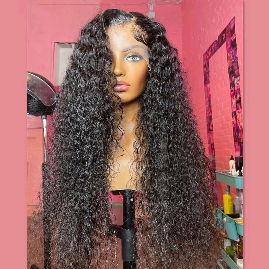 

26 Inch Black 1B Color Lace Front Wigs Synthetic Hair Glueless Kinky Curly Fiber Wig for Women Pre Plucked with Natural Hairline