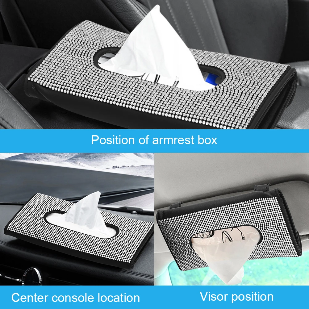 

Набор блестящих салфеток стразы из искусственной кожи, набор украшений для автомобиля, Держатель салфеток с солнцезащитным козырьком, укра...