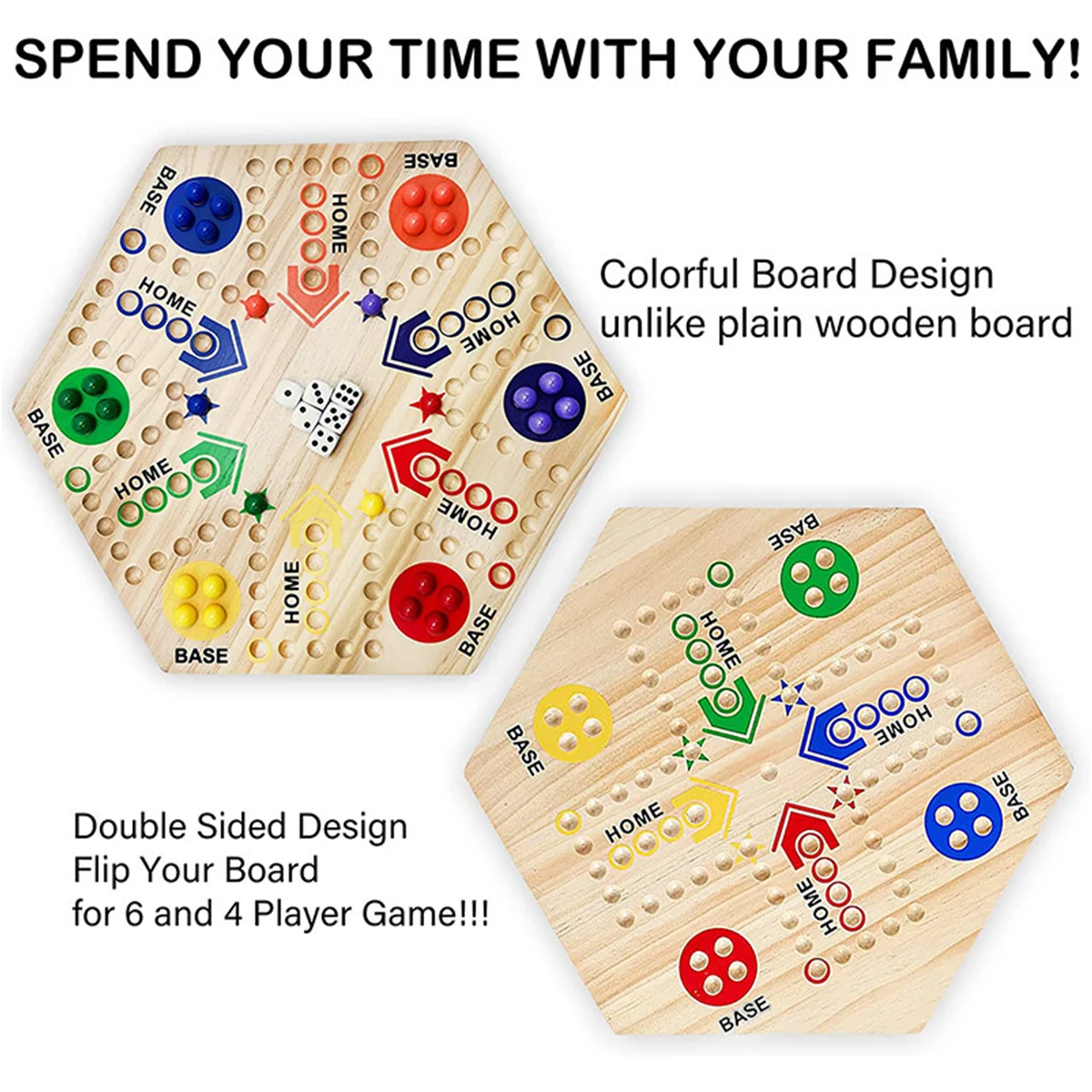

Marbles Board Game with 6 Dice and 30 Marble Balls Parent-children Interactive Board Game Set Double-sided Board Game Wooden Fas