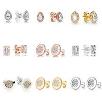 925 sterling silver earrings lovely water drop rose gold round rectangle shape earrings for women wedding party jewelry