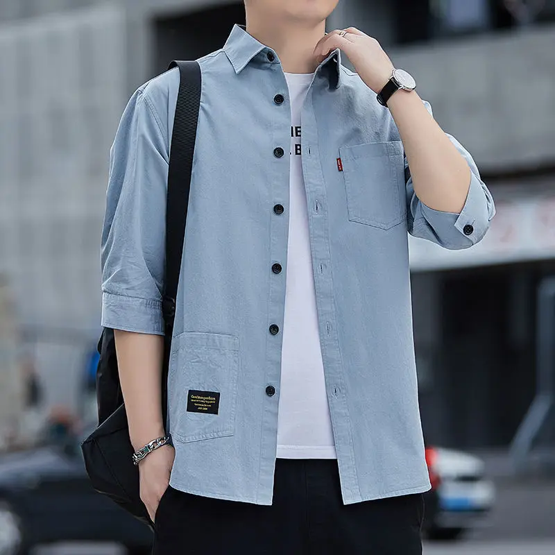 Summer Men Short Sleeve Shirts High Quality Turn Down Collar Men's Shirt Outdoor Camping Streetwear Clothing  E56