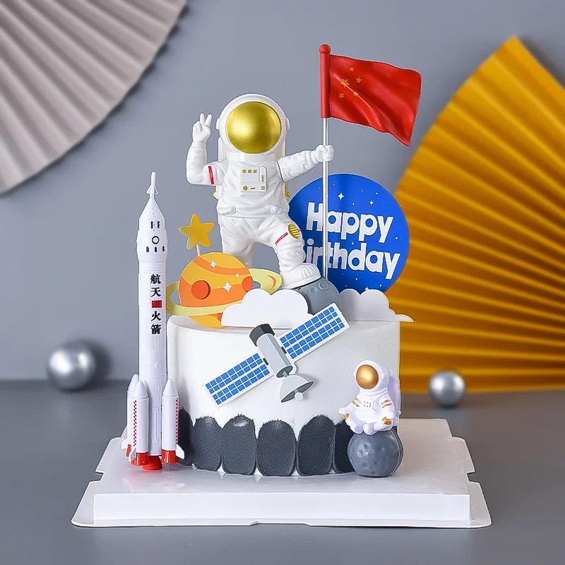 

Cakesmile Universe Stars Rocket Astronaut Moon Happy Birthday Cake Decoration Cake Topper Dessert for Children's Day Lovely Gift